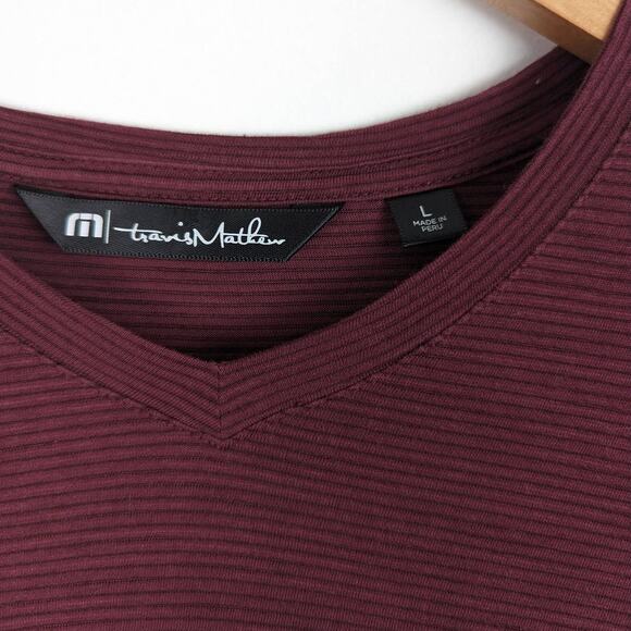 Travis Mathew Trumbull Heather Dark Red Micro Striped Short Sleeve Golf Tee Sz L - Picture 4 of 7